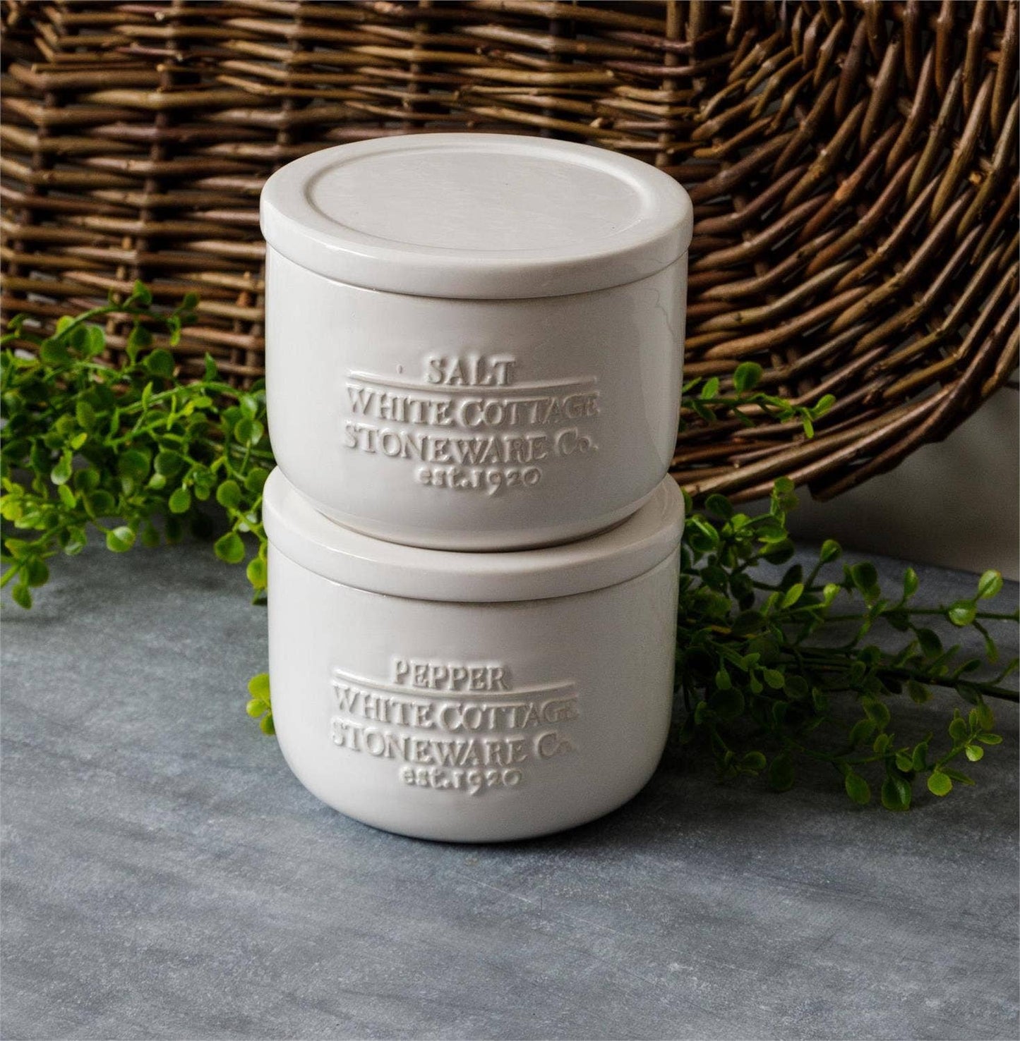 Audrey's - White Cottage Ceramic Salt And Pepper Cellar (Pair)