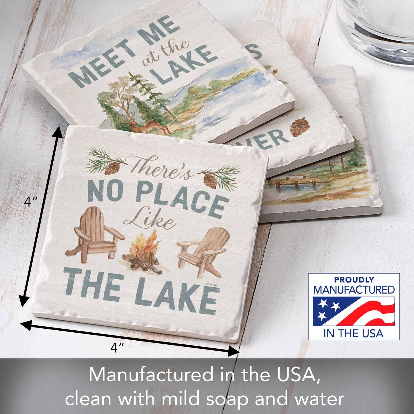 CounterArt/Highland Home/Thirstystone - "Rustic Lake" 4 Pack Assorted Image Coaster Set