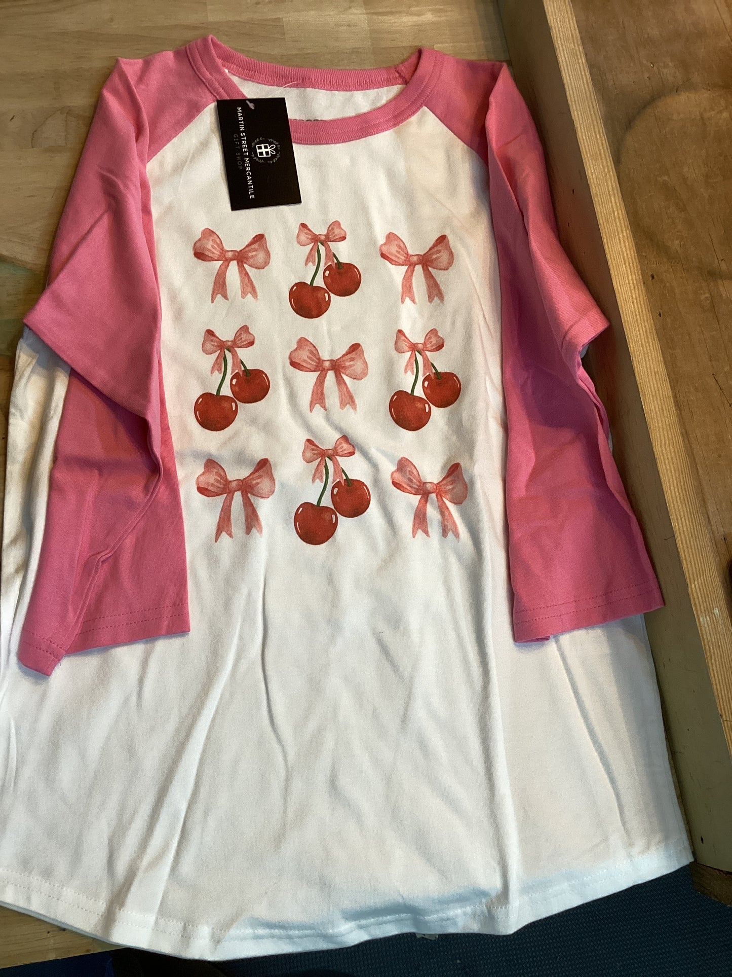 Clairmont & Co Sport Tek pink/white cherries and bows