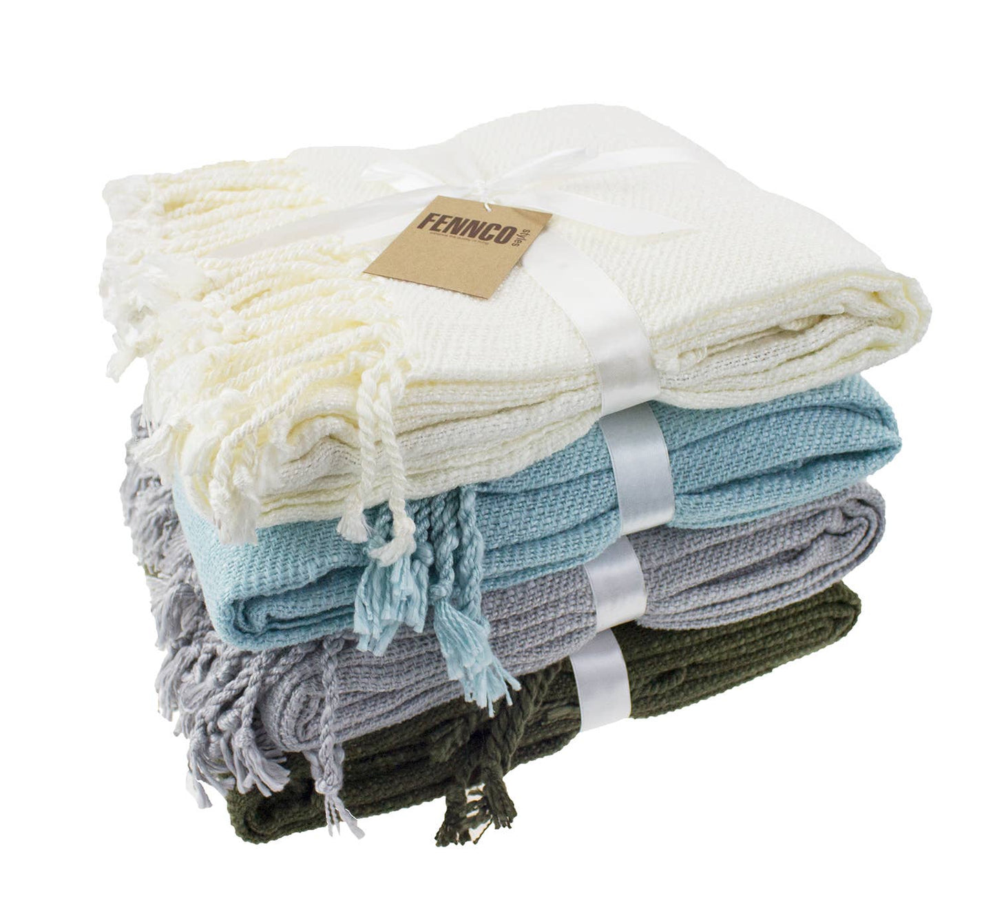 Aqua Classic Woven Fringed Throw Blanket