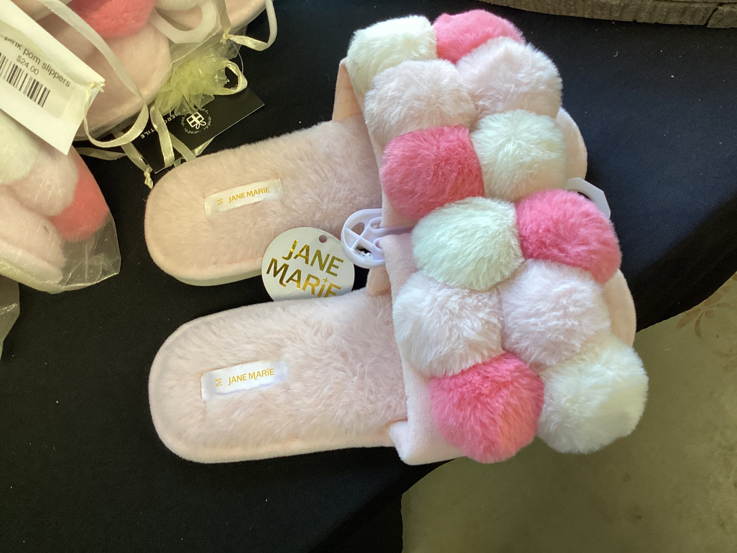 JM pink pom slippers