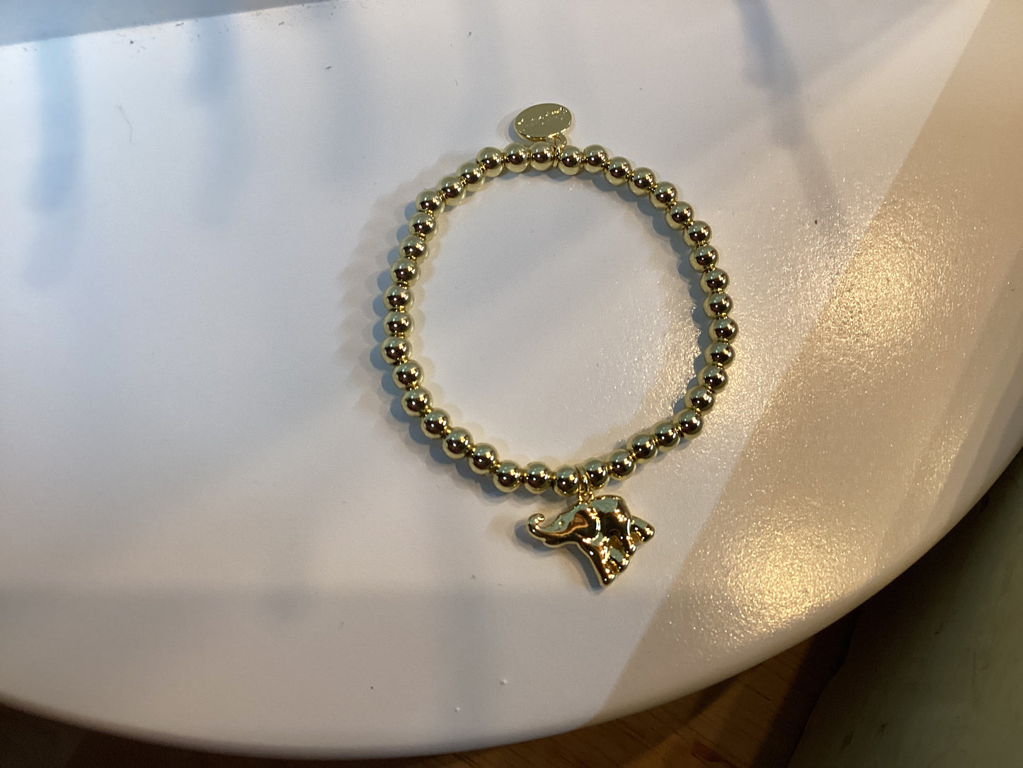 Alex Carol Gold Bead Bracelet with Elephant Charm