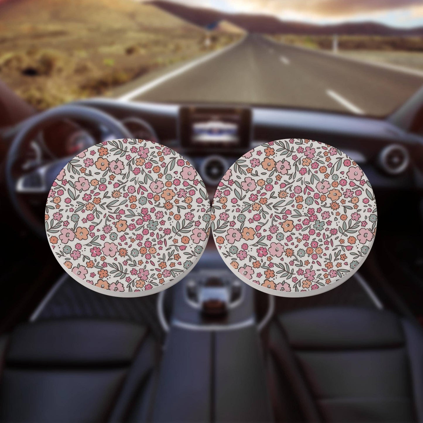 Clairmont & Co - Car Coaster 2-Pack Kalia Lane-Floral Pattern
