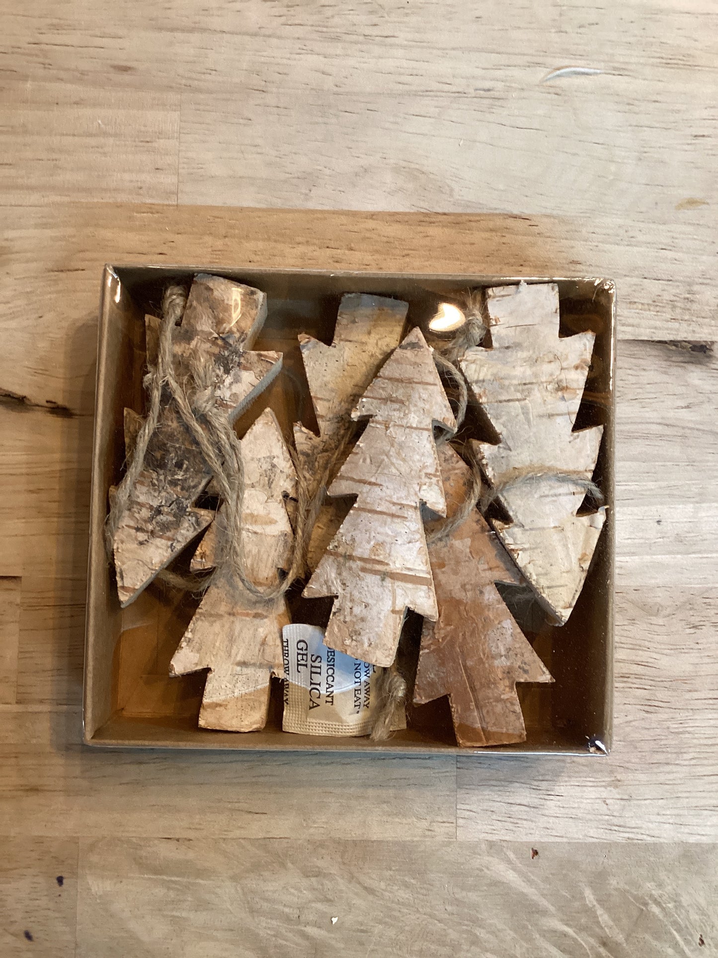 BIRCH WOOD TREE ORNAMENTS SET OF 6