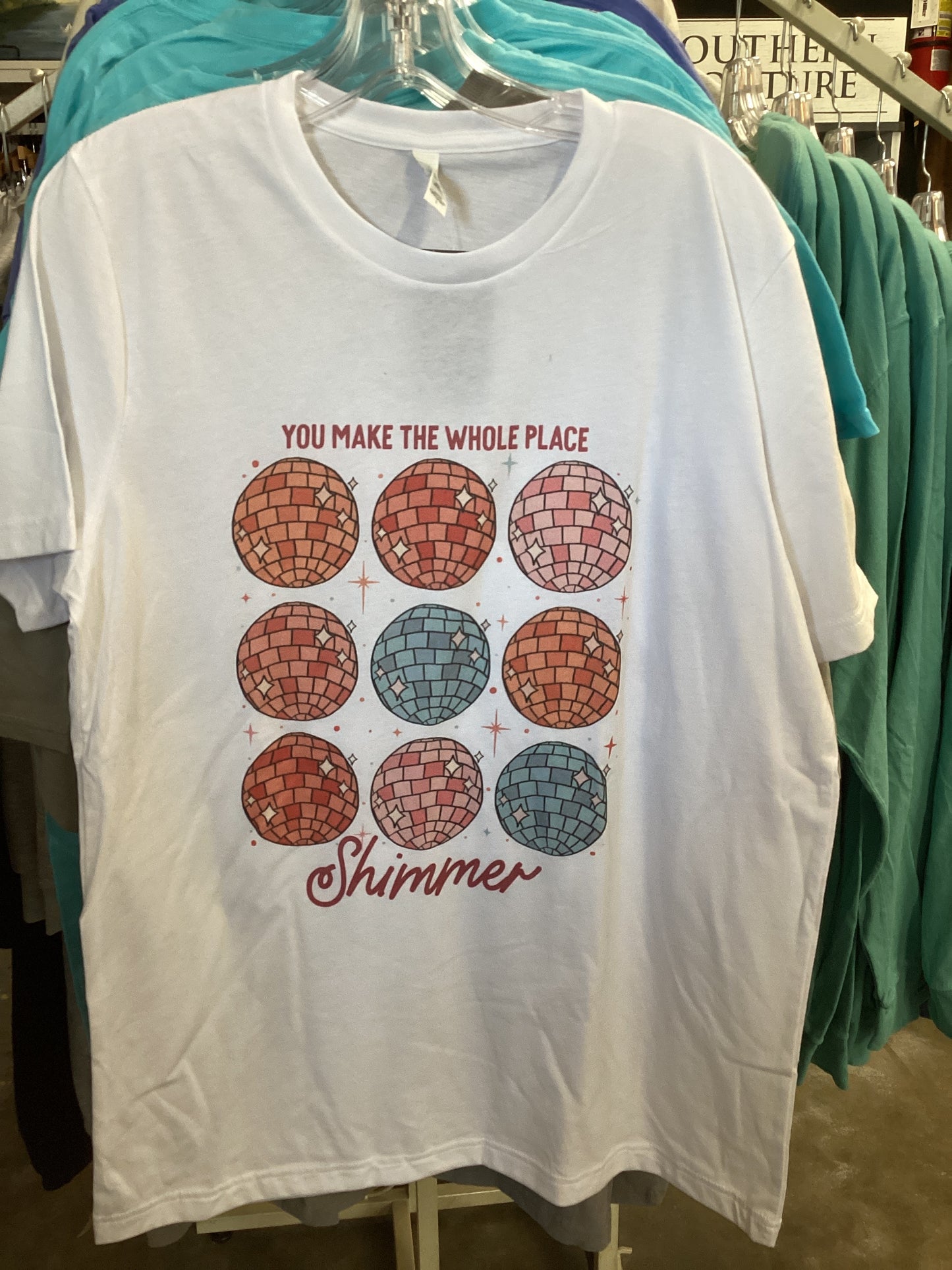 Clairmont & Co bella canvas t-shirt you make the whole place shimmer
