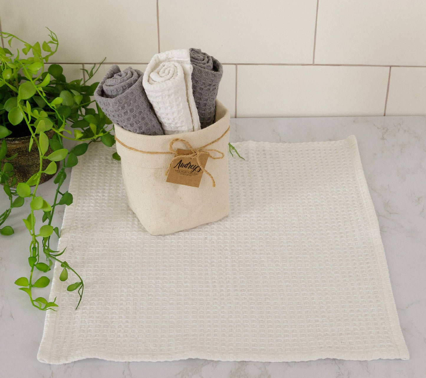 Audrey's - Dish Cloth Set - White And Gray Waffle (Set Of 04)