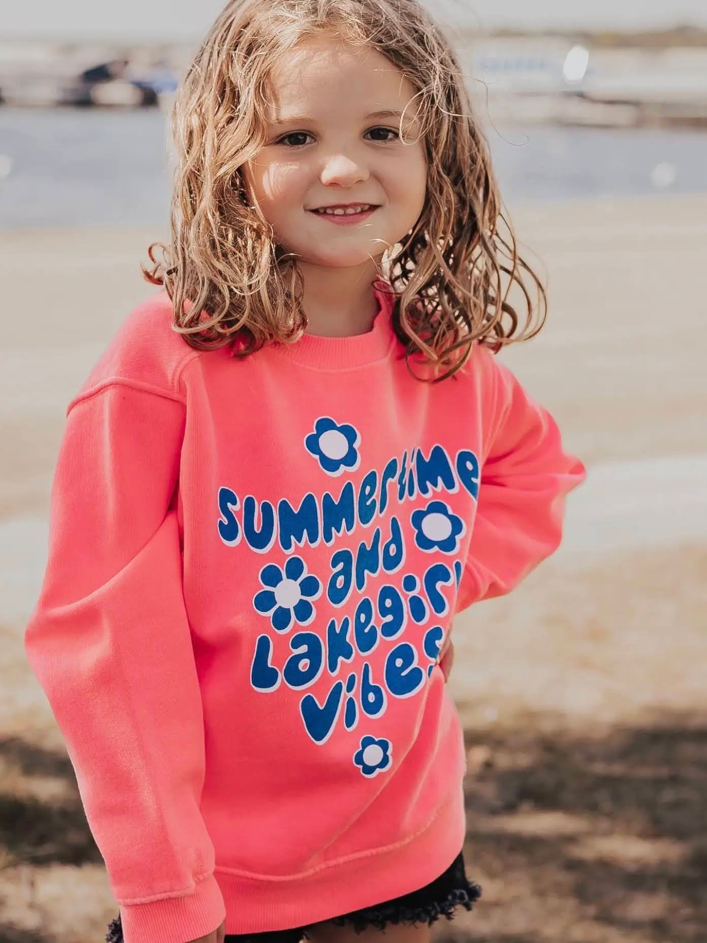 Youth Fleece Crewneck in Coral