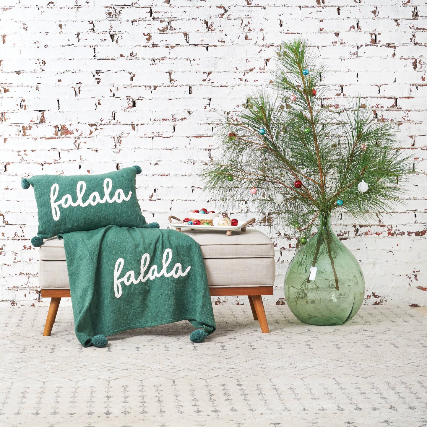 carol & frank - Christmas Falala Green Throw Pillow