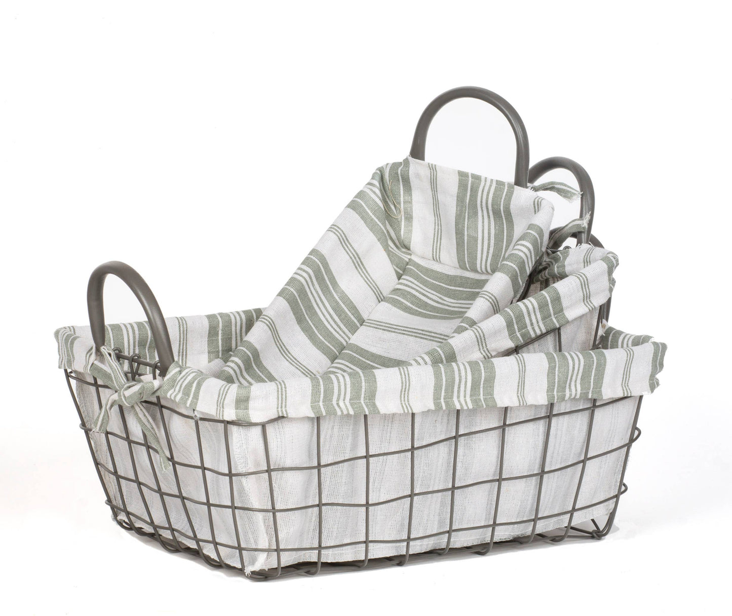 Blossom Bucket & Crossroads Home - S/3 Rectangular Decorative Metal Baskets W/Striped Lining