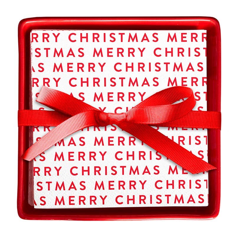 Santa Barbara Design Studio by Creative Brands - Ceramic Napkin Tray + Napkins - Merry Christmas Repeat