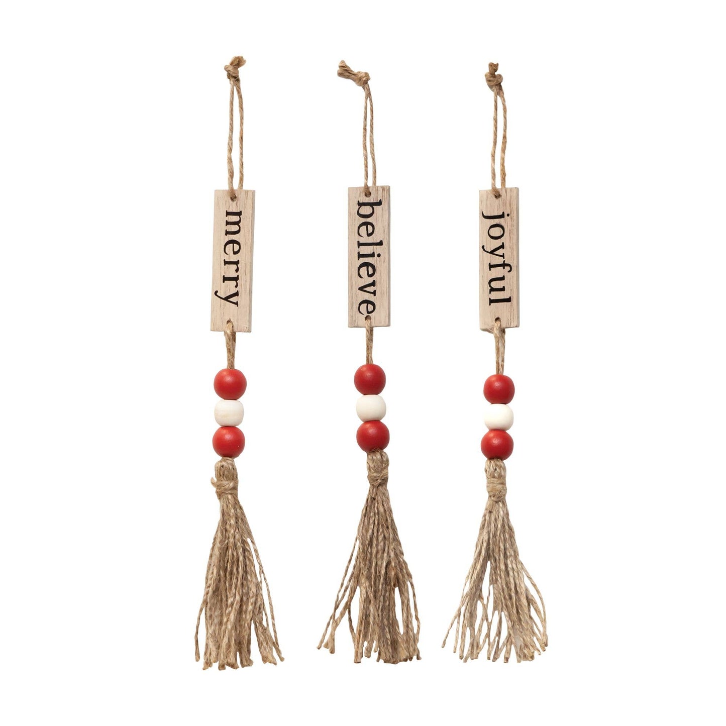 3 Asst Sm Tassle Ornament w/Red/Wht Bead