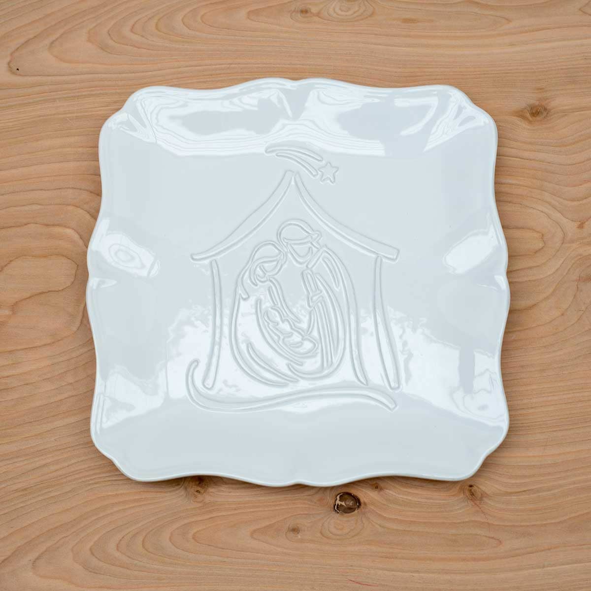 Nativity Embossed Square Platter White 11.5x11.5