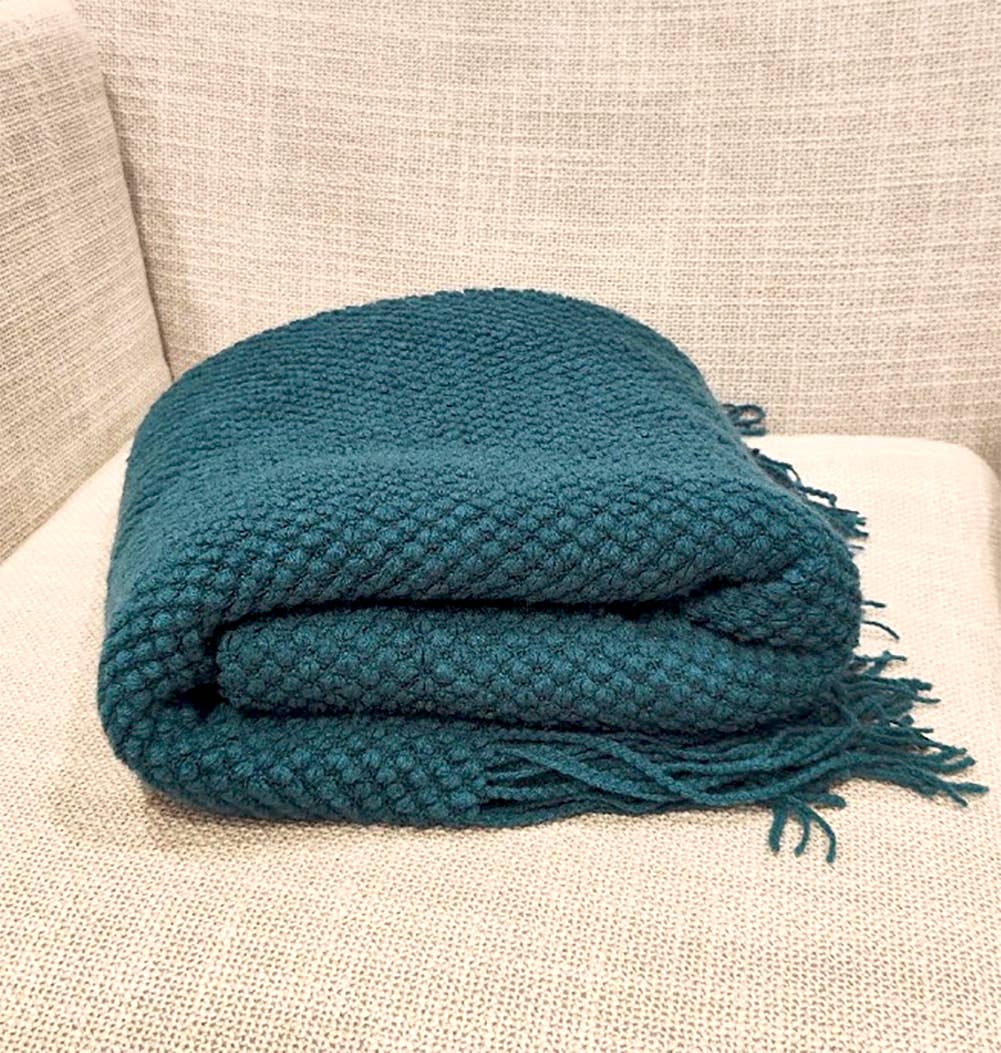 Knit Textured 50"x60" Throw Blanket with Fringe