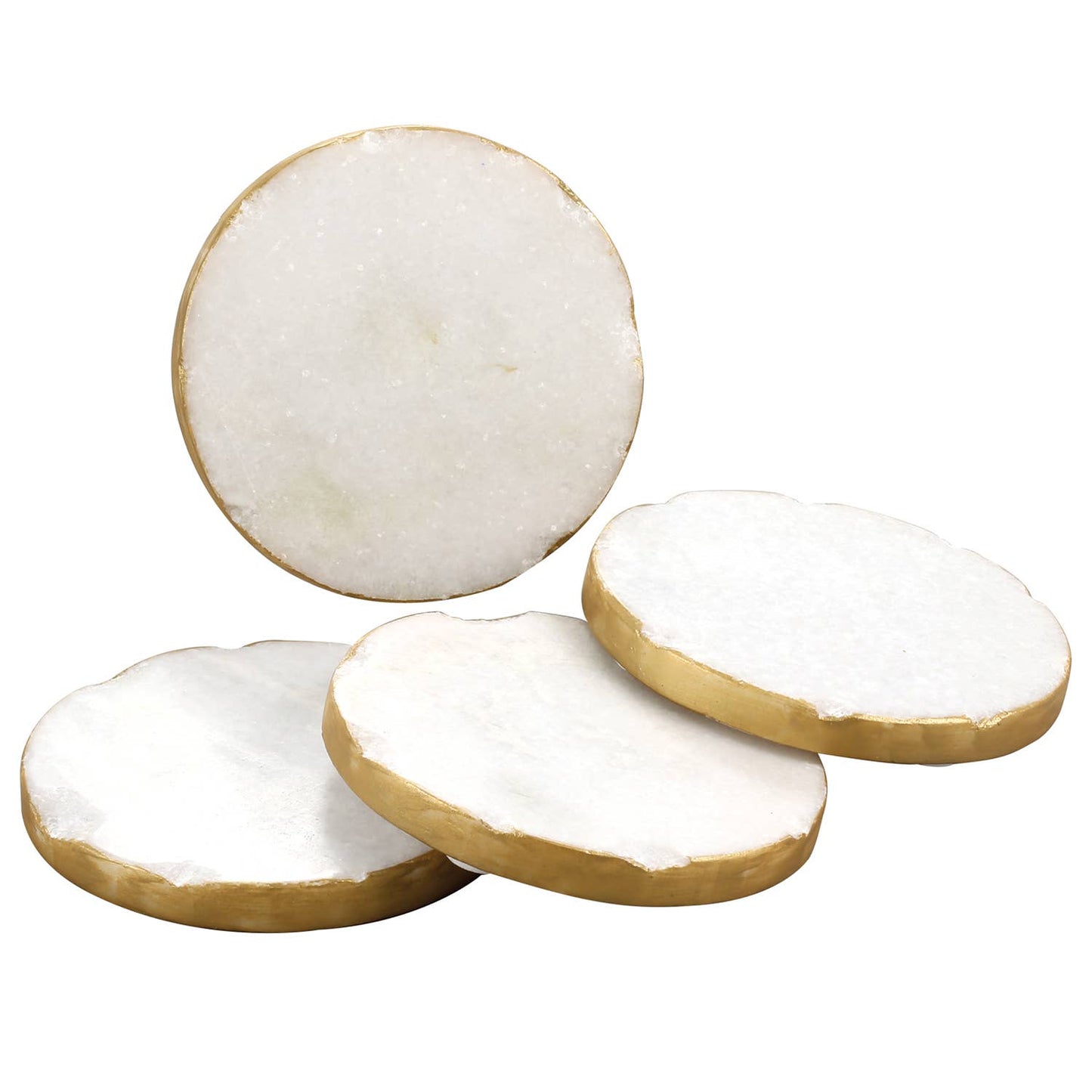 CounterArt/Highland Home/Thirstystone - Thirstystone 4pk Round White Marble w/ Gold Edges Coasters