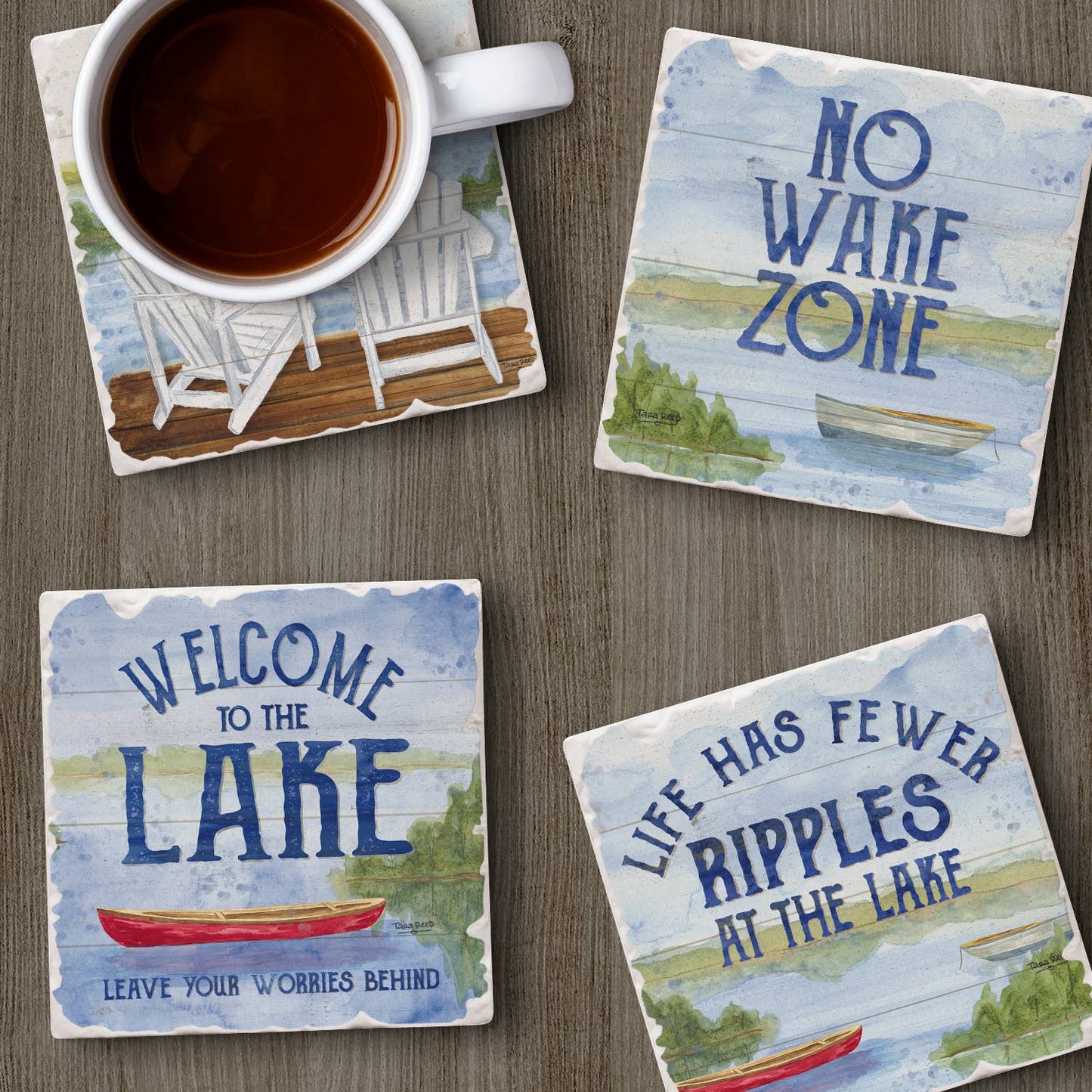 CounterArt/Highland Home/Thirstystone - At The Lake Assorted Image Tumbled Tile Coaster 4 Pack