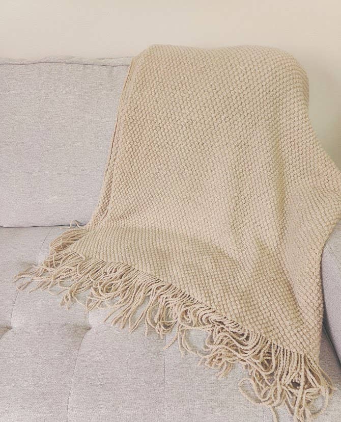 Knit Textured 50"x60" Throw Blanket with Fringe