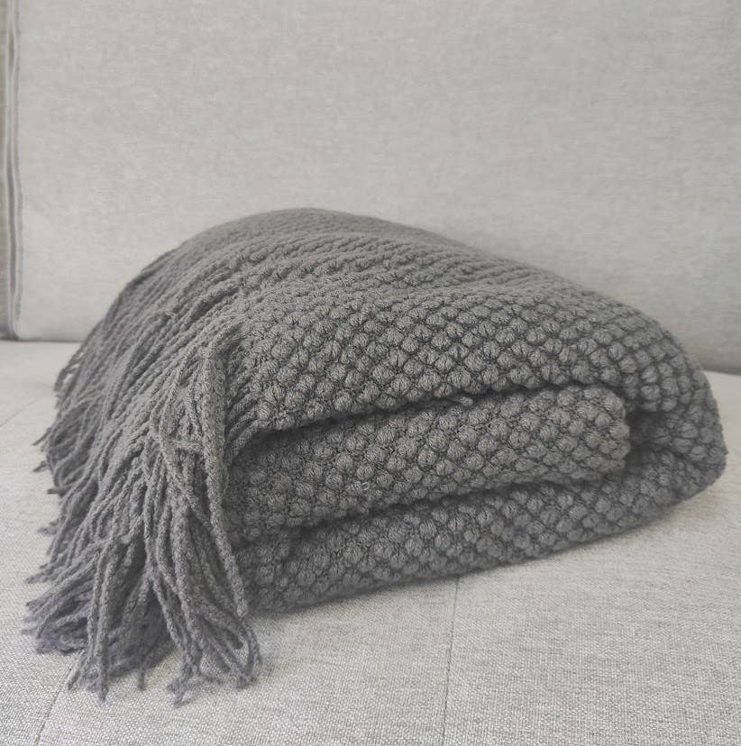 Knit Textured 50"x60" Throw Blanket with Fringe