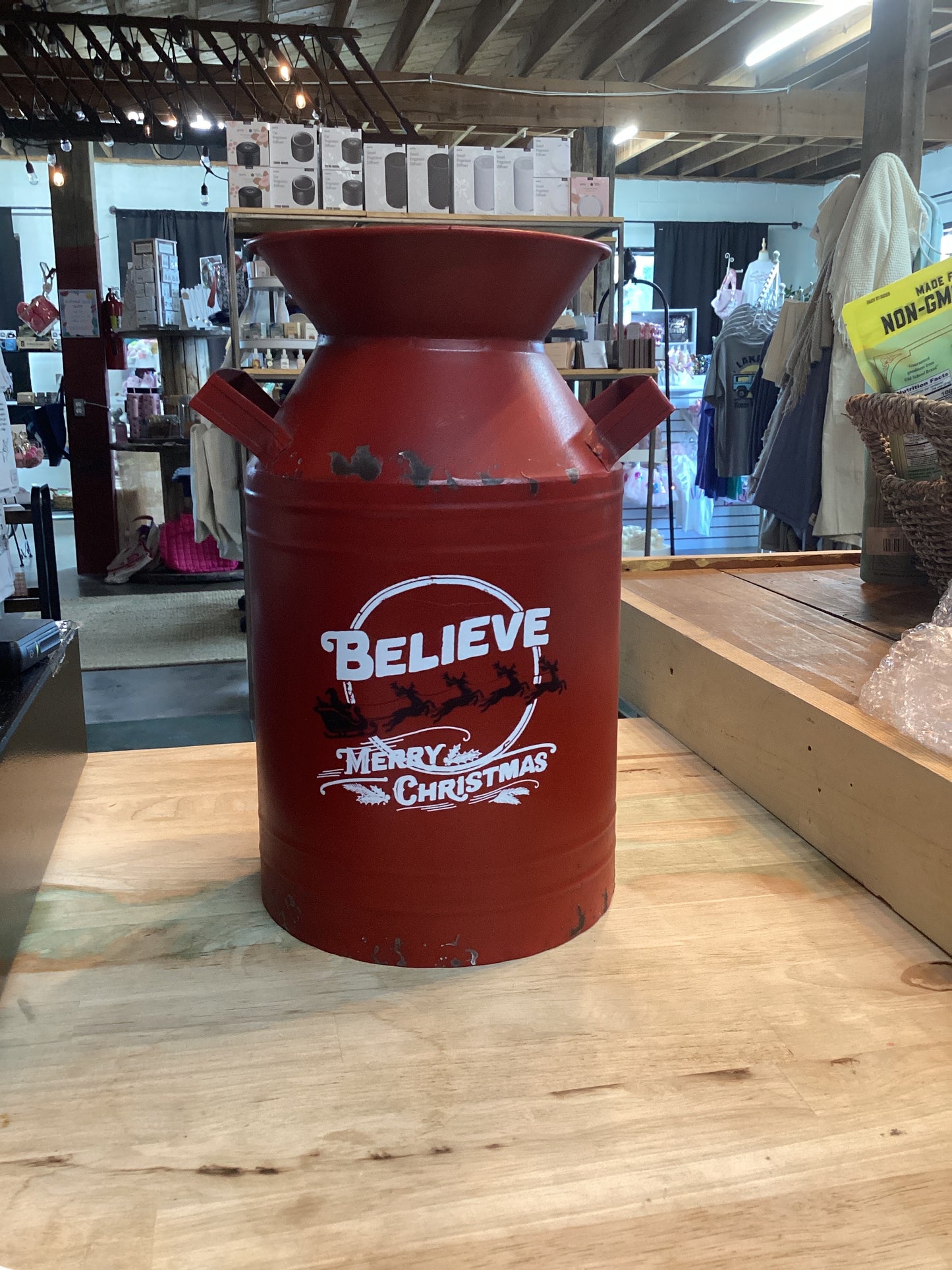 Distressed Red Metal Can