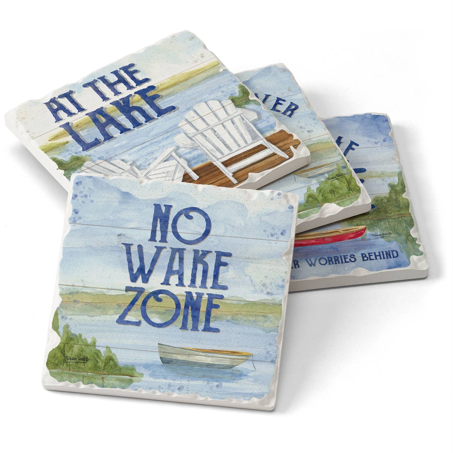 CounterArt/Highland Home/Thirstystone - At The Lake Assorted Image Tumbled Tile Coaster 4 Pack