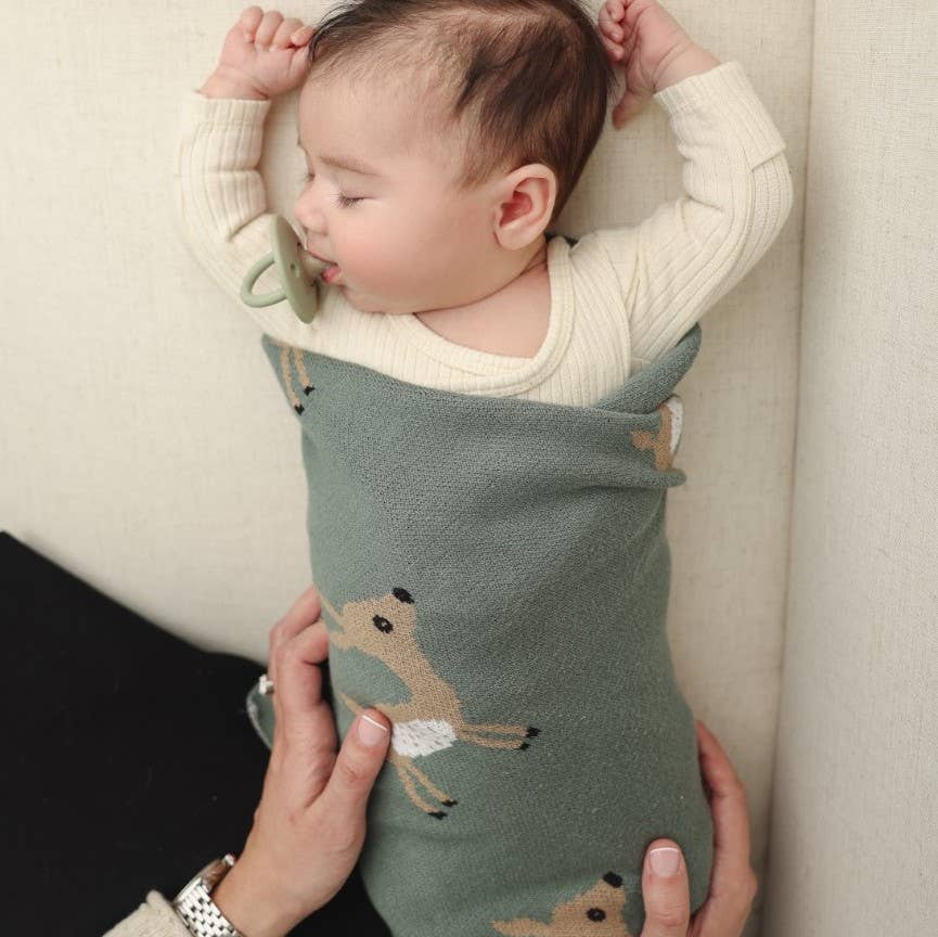 Bleu La La - 100% Luxury Cotton Receiving Swaddle Baby Blanket - Deer
