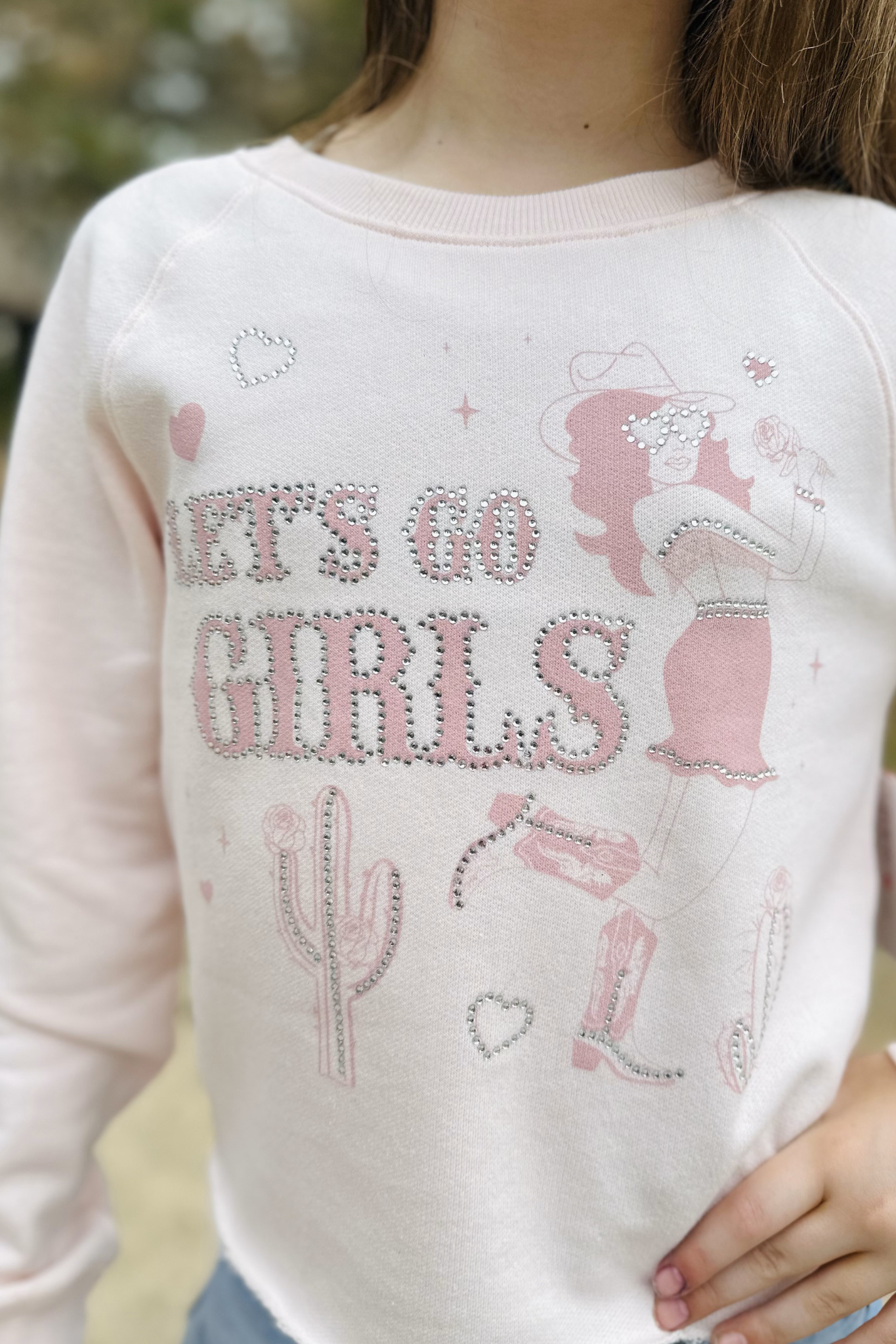 Paper Flower - Let's Go Girls Western rhinestone crop sweatshirt