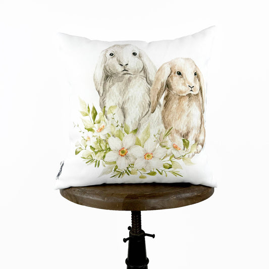 UniikPillows - Floppy Ear Bunny Rabbits in Flowers | Easter Bunny Throw Pillows | Farmhouse Easter | Easter Throw Pillow | Bunny Pillow | UniikPillows