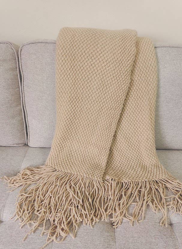 Knit Textured 50"x60" Throw Blanket with Fringe