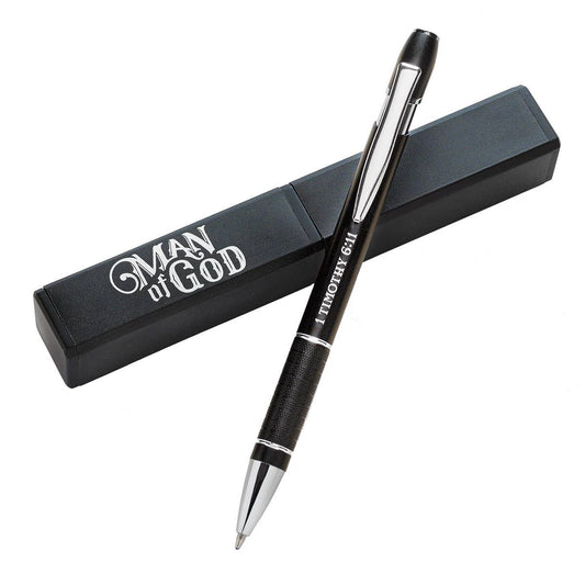 Christian Art Gifts - Pen in Case Black Man of God 1 Tim. 6:11