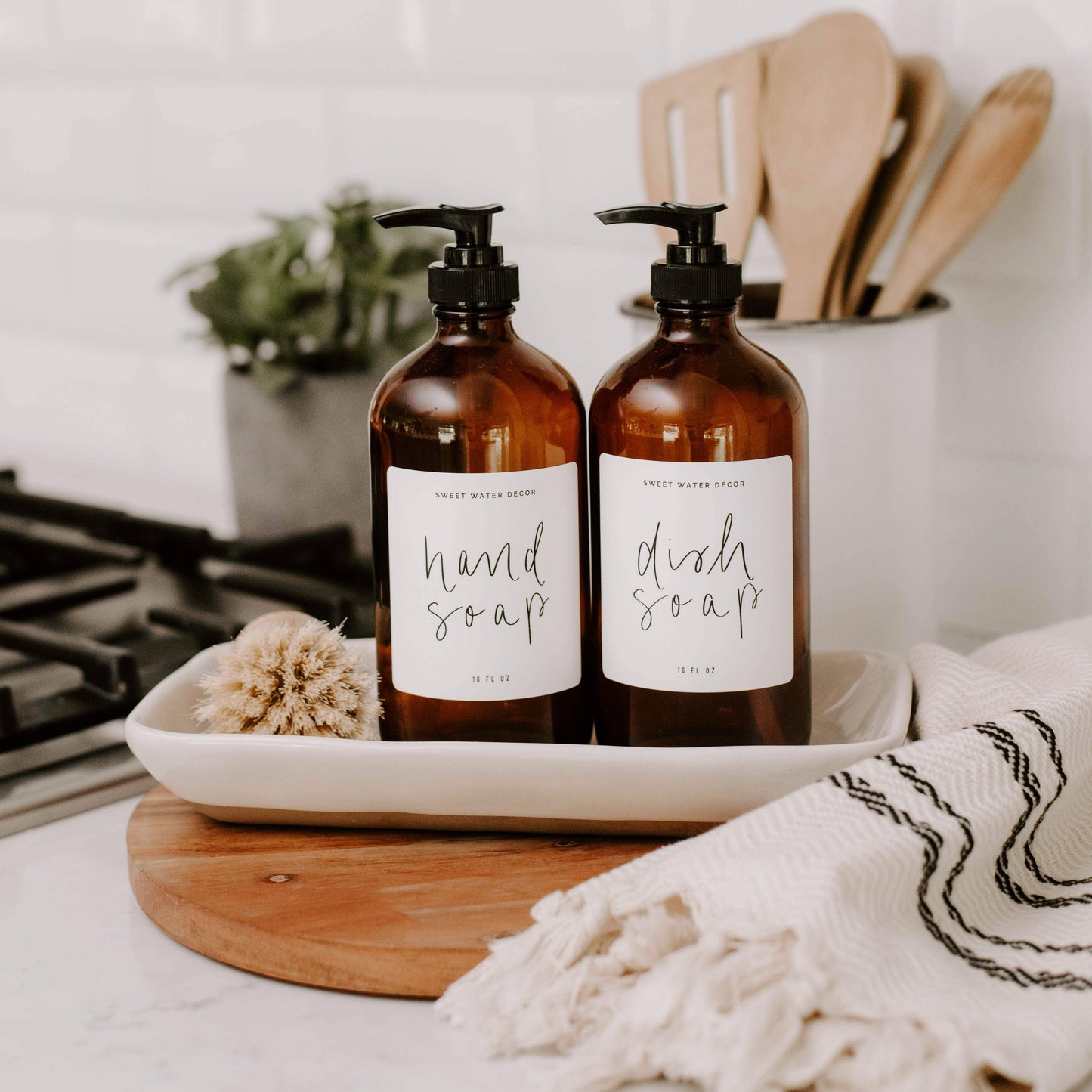 Sweet Water Decor - 16oz Amber Glass Hand Soap Dispenser - Home Decor & Gifts