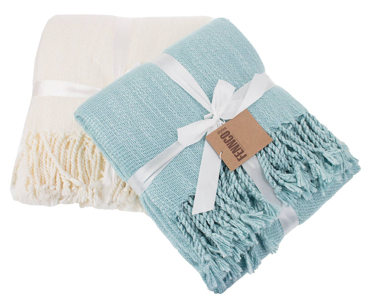 Aqua Classic Woven Fringed Throw Blanket