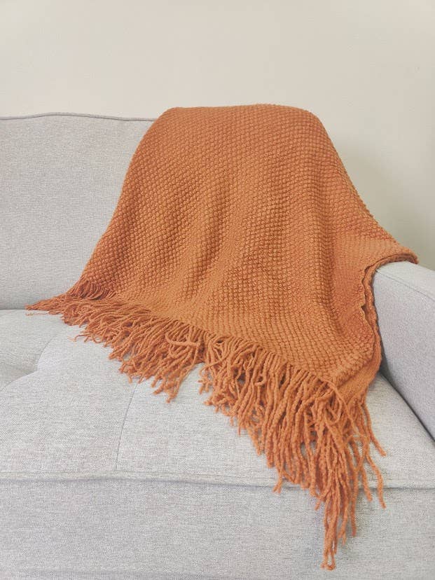 Knit Textured 50"x60" Throw Blanket with Fringe