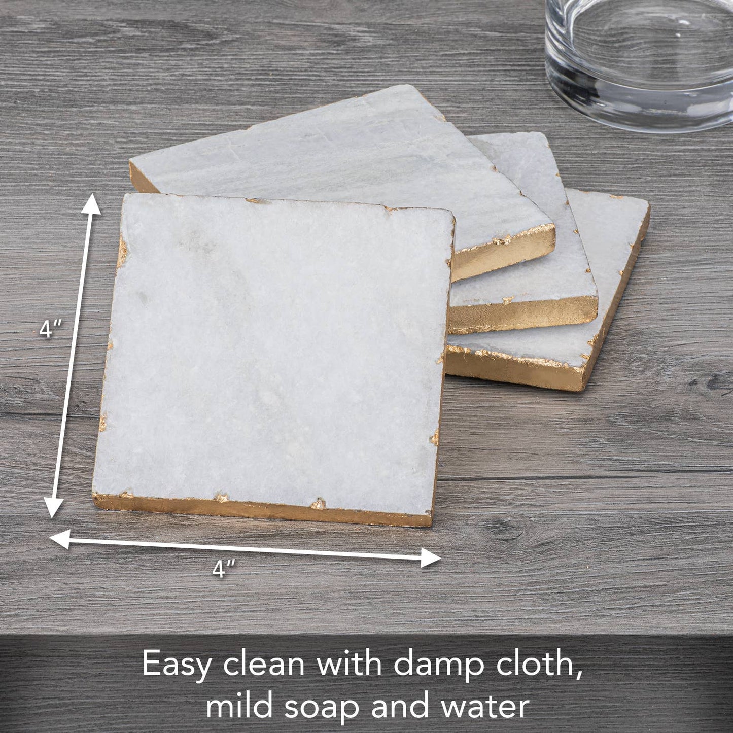 CounterArt/Highland Home/Thirstystone - Thirstystone Natural White Marble Coasters with Gold Edges
