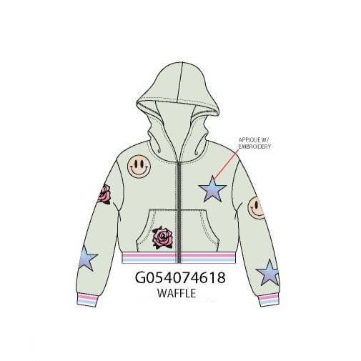 Paper Flower - Waffle stars happy face star appliques hoodie - TWEEN GIRLS