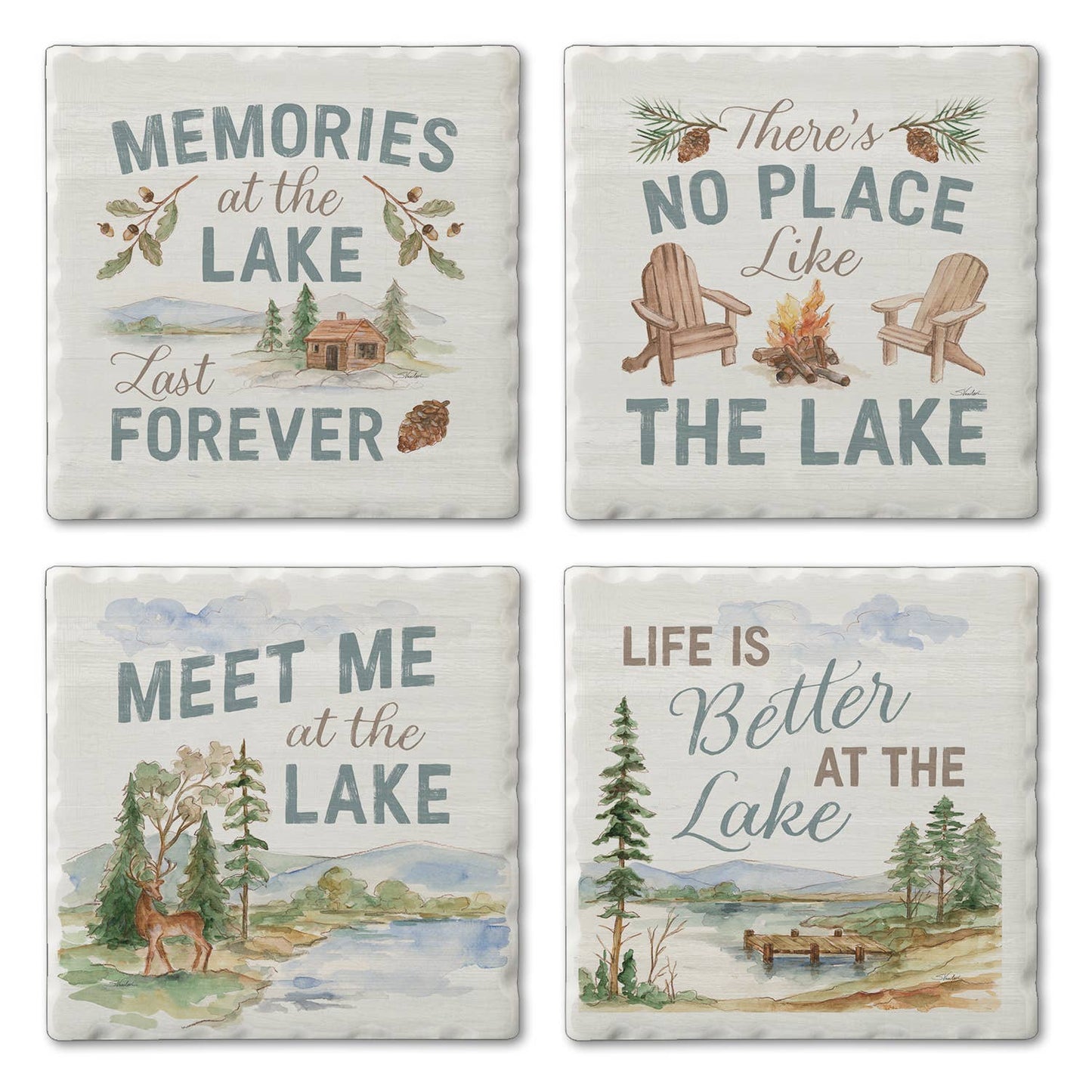 CounterArt/Highland Home/Thirstystone - "Rustic Lake" 4 Pack Assorted Image Coaster Set