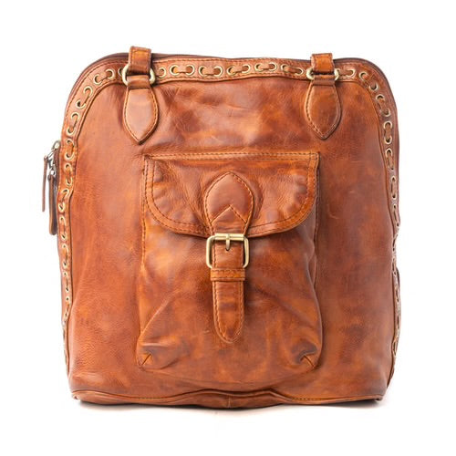 Hearth fire Buckled Genuine Leather Bag in Cognac Brown by MYRA