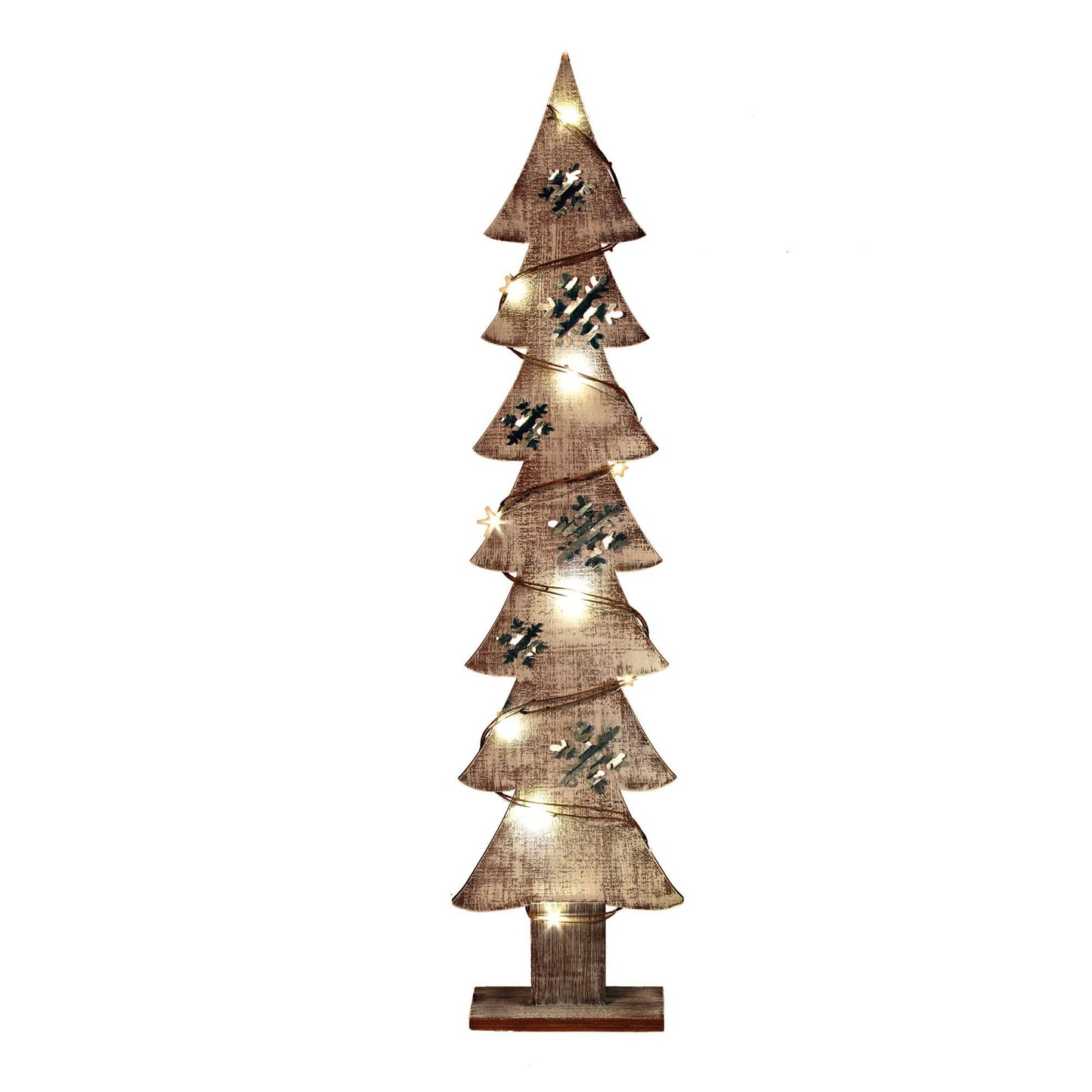 Lg Wood/Galvanized Snowflake Tree w/LED Light
