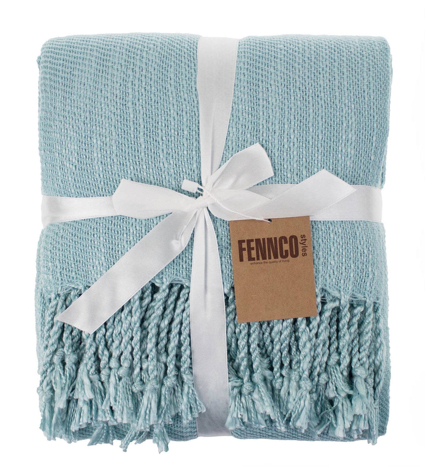 Aqua Classic Woven Fringed Throw Blanket