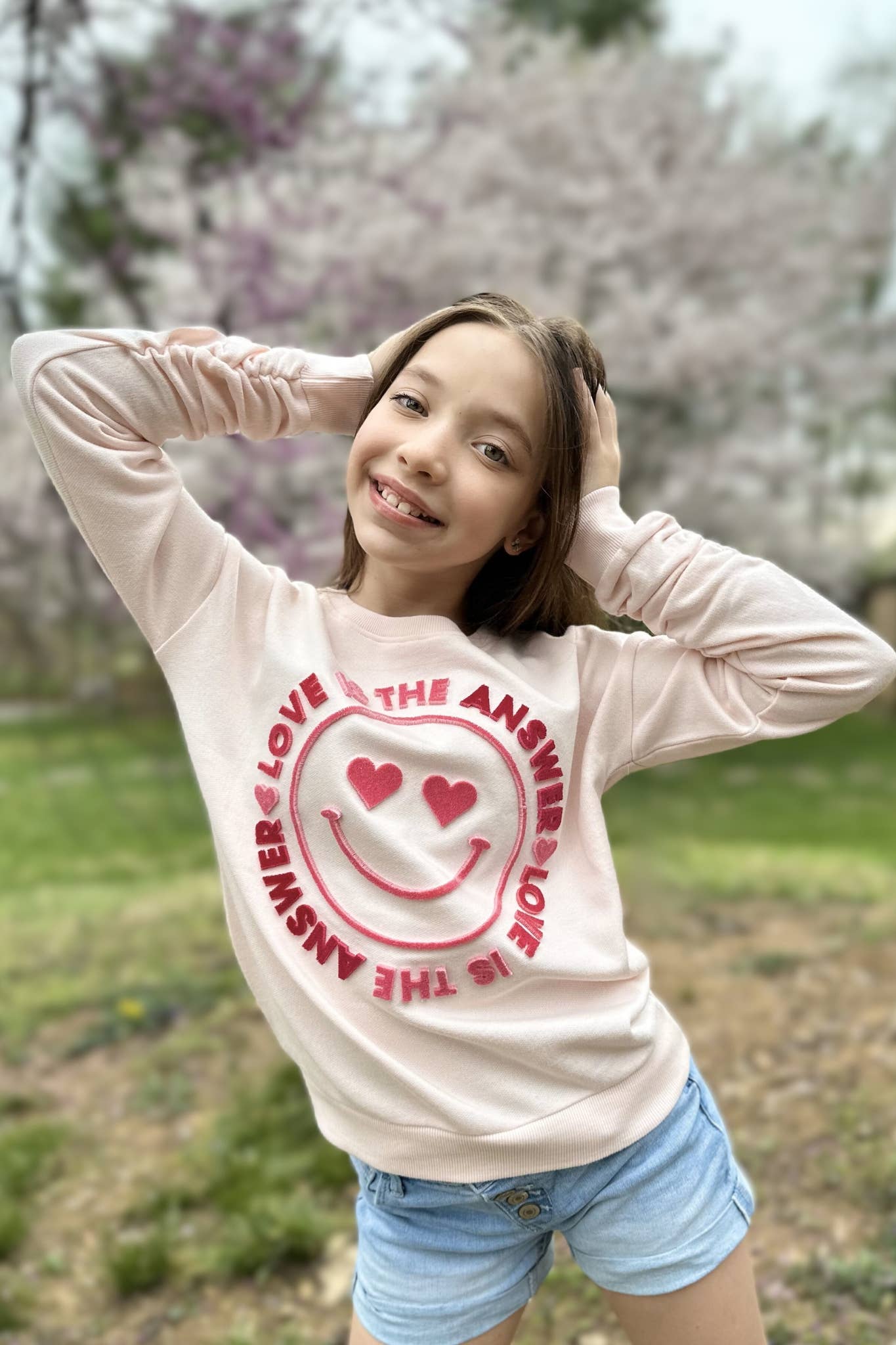 Paper Flower - Love is the answer tuff embroidery tinic length sweatshirt