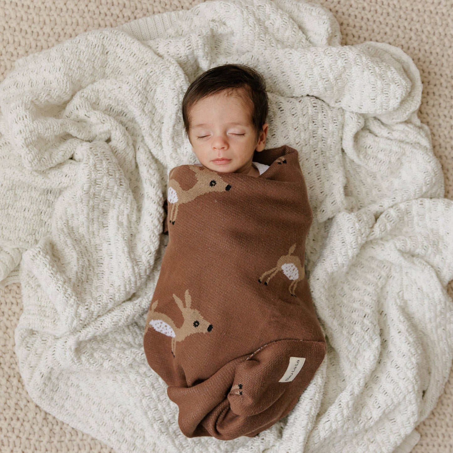 Bleu La La - 100% Luxury Cotton Receiving Swaddle Baby Blanket - Deer
