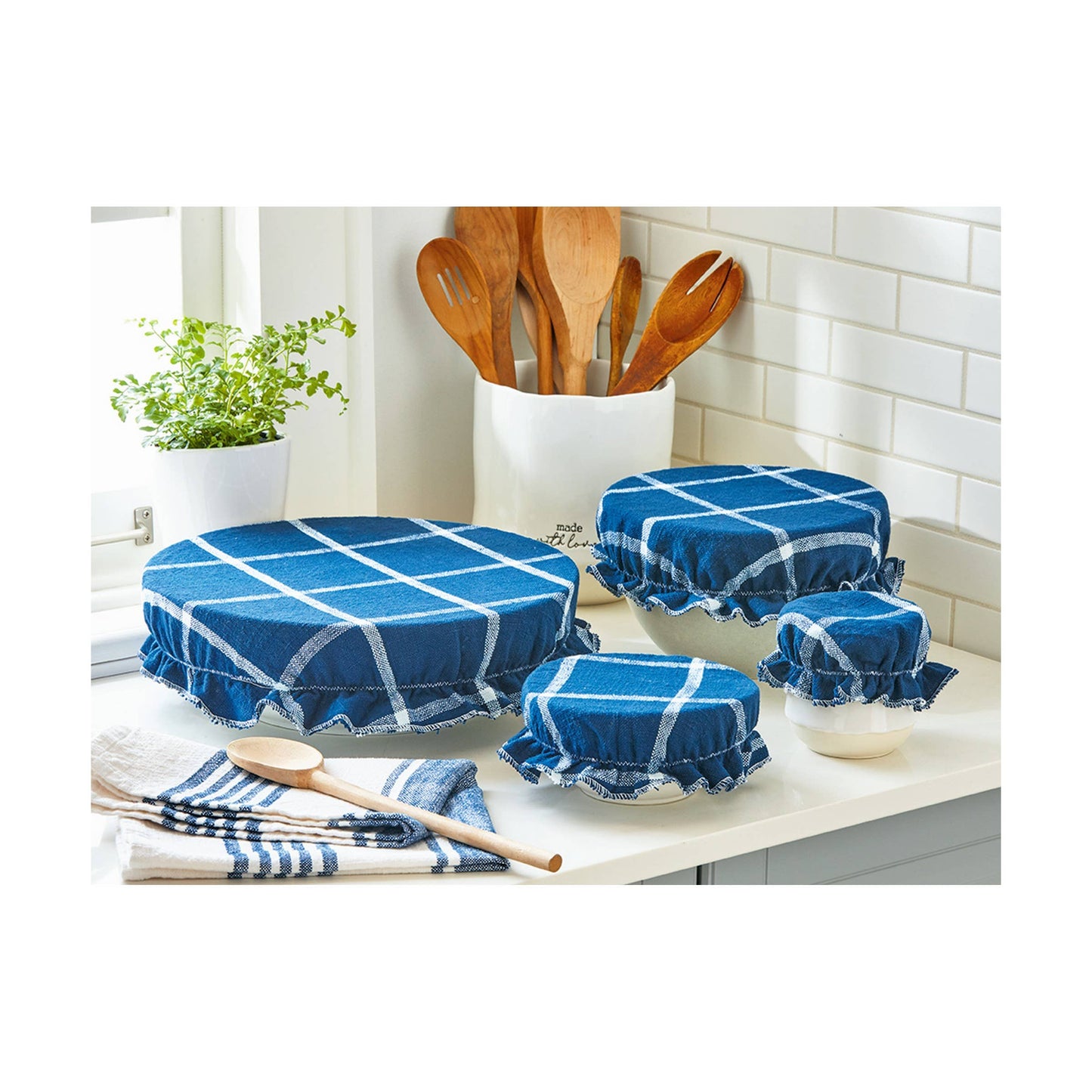 tag - SALE Classic Check Bowl Cover Set of 4 - Foliage