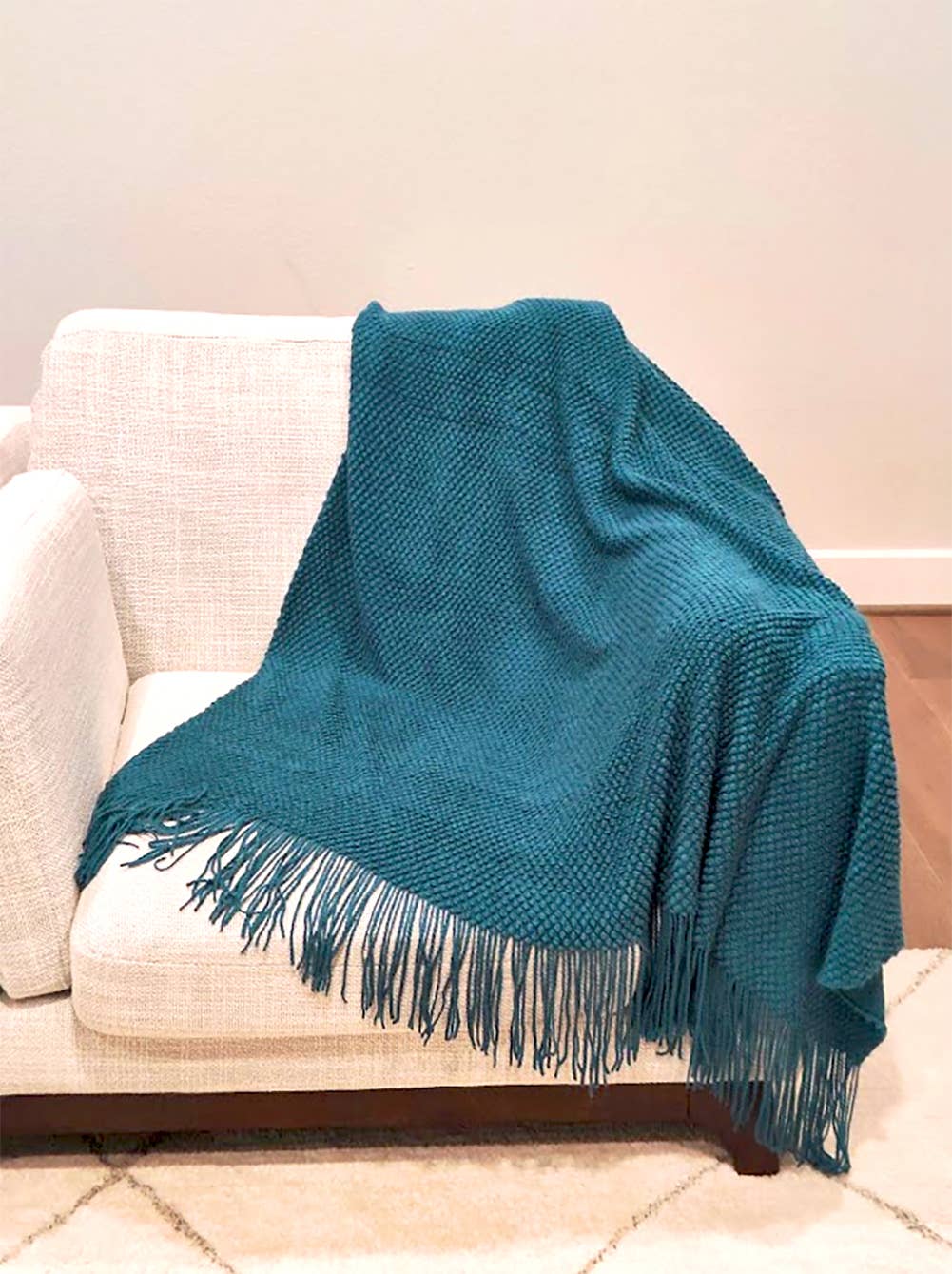 Knit Textured 50"x60" Throw Blanket with Fringe
