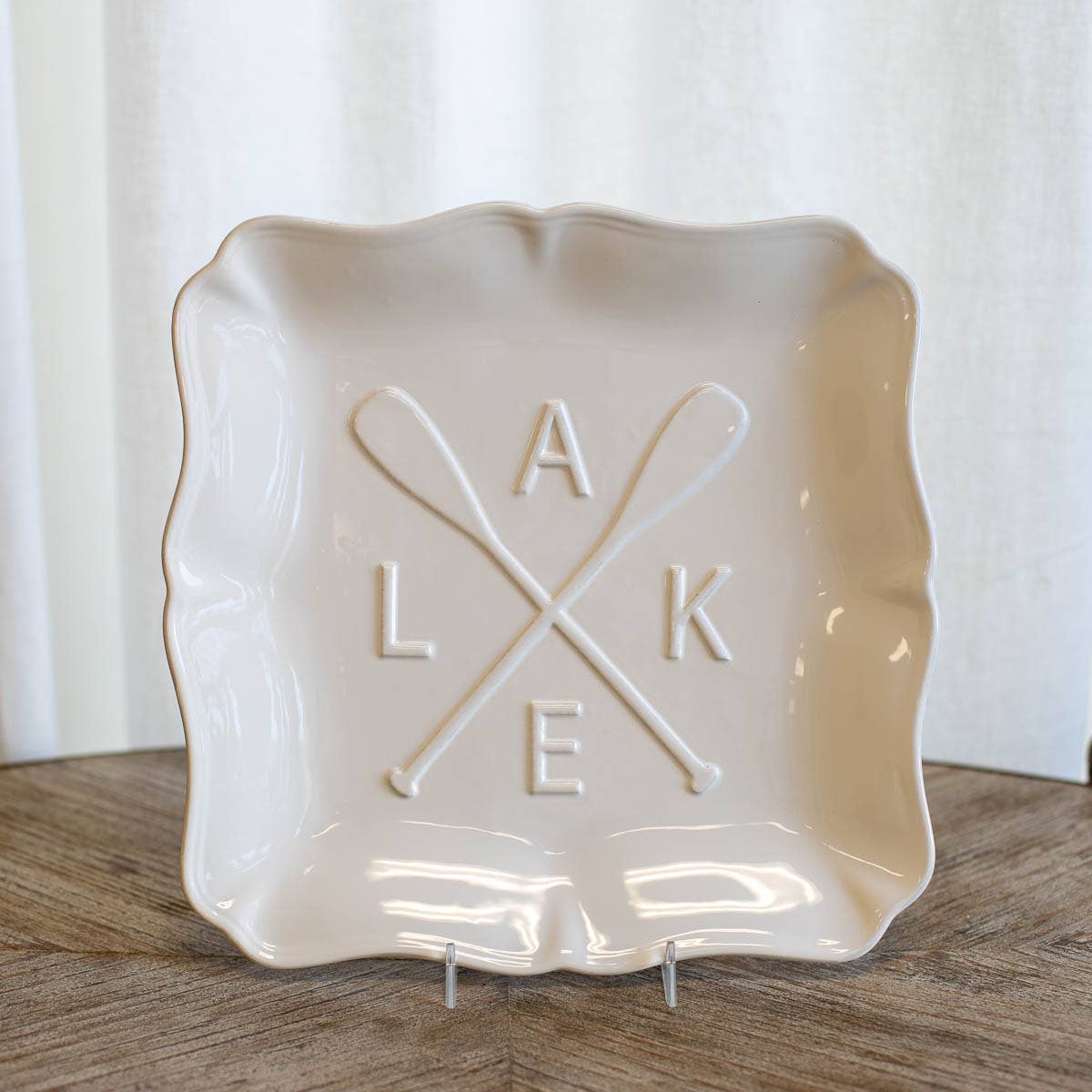 The Royal Standard - Lake Oar Embossed Square Platter   White   11.5x11.5