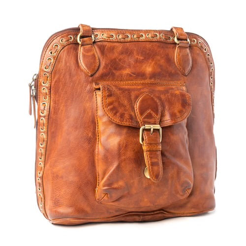 Hearth fire Buckled Genuine Leather Bag in Cognac Brown by MYRA