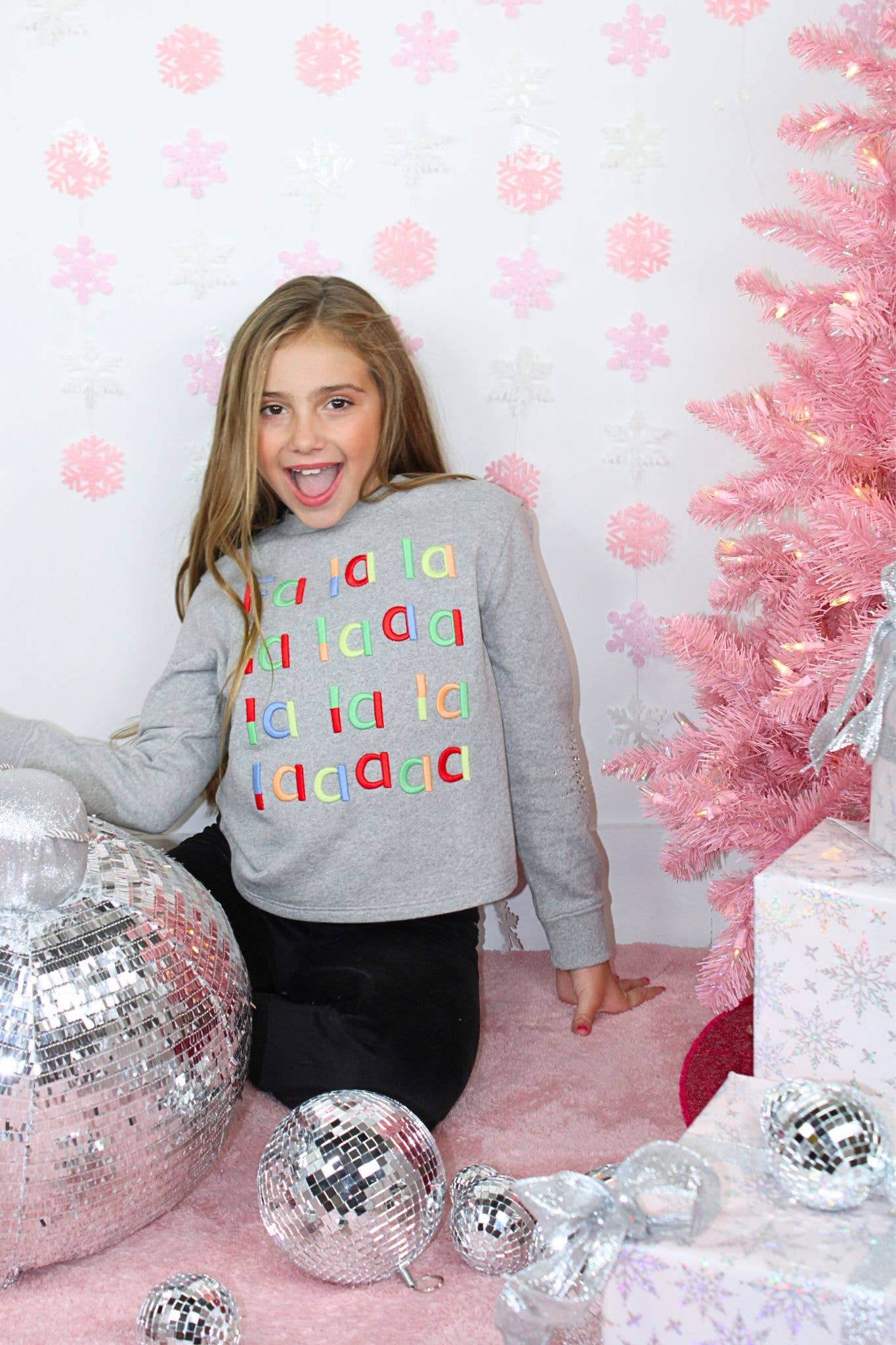 Paper Flower - Fa la la embroidery and rhinestone graphic sweatshirt