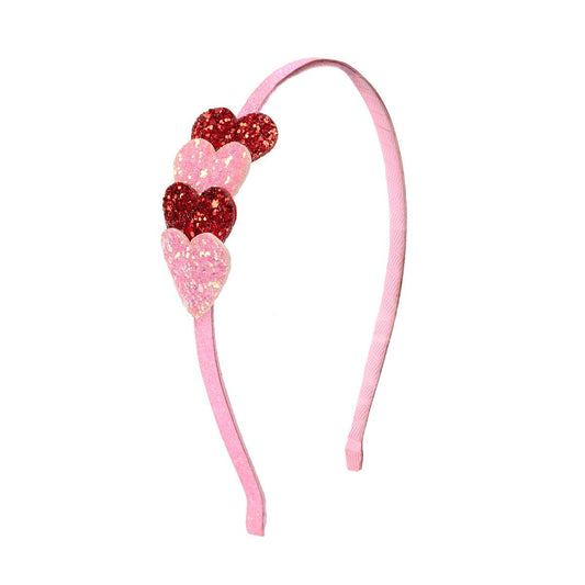 Sweet Wink - Pink and Red Glitter Hearts Valentine's Day Headband - Kids