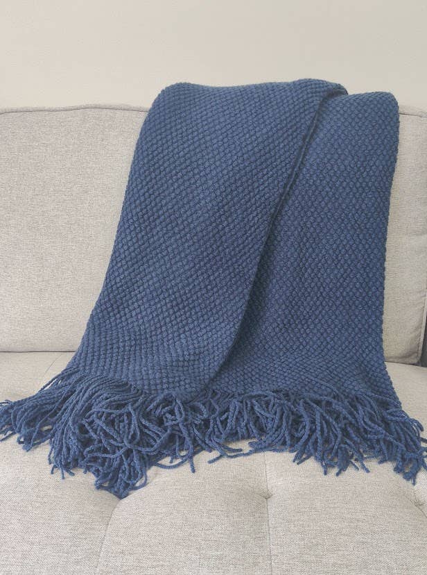 Knit Textured 50"x60" Throw Blanket with Fringe
