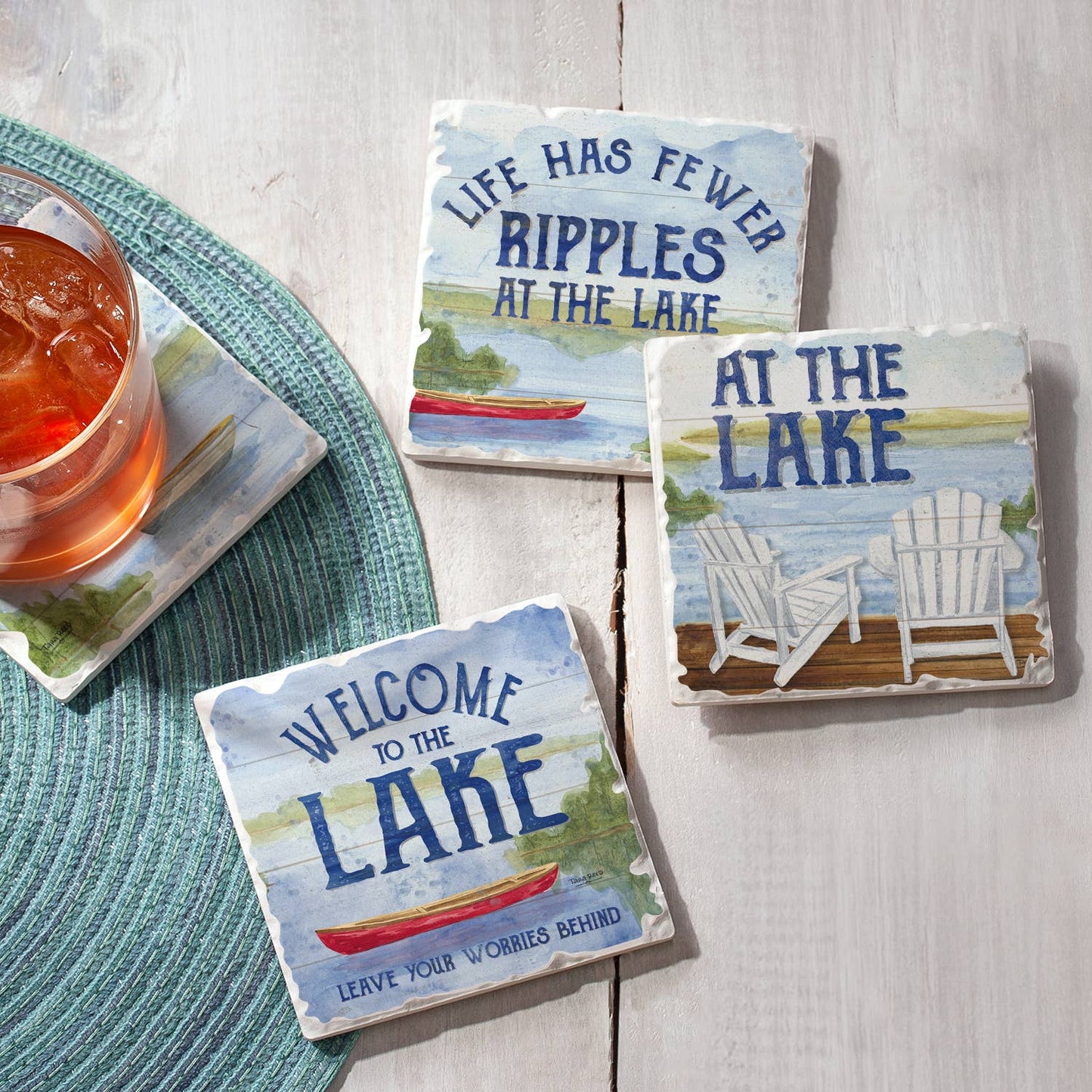 CounterArt/Highland Home/Thirstystone - At The Lake Assorted Image Tumbled Tile Coaster 4 Pack