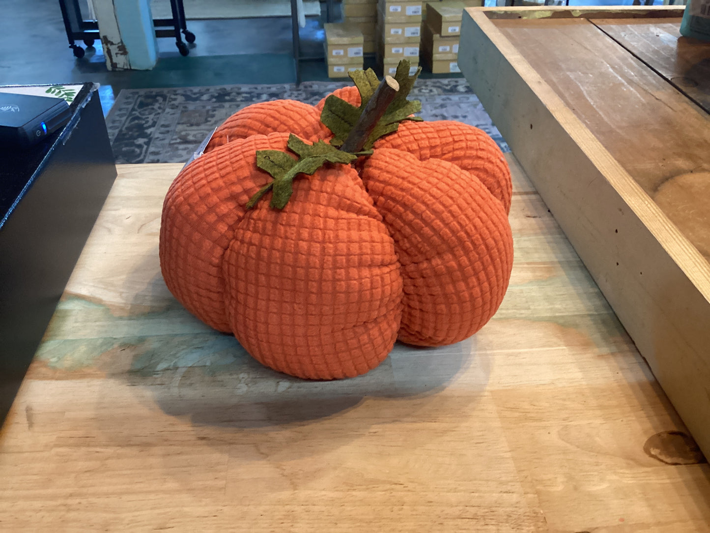 Large Stuffed Waffle Weave Orange Pumpkin w/stem