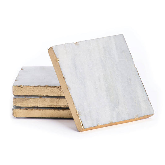 CounterArt/Highland Home/Thirstystone - Thirstystone Natural White Marble Coasters with Gold Edges