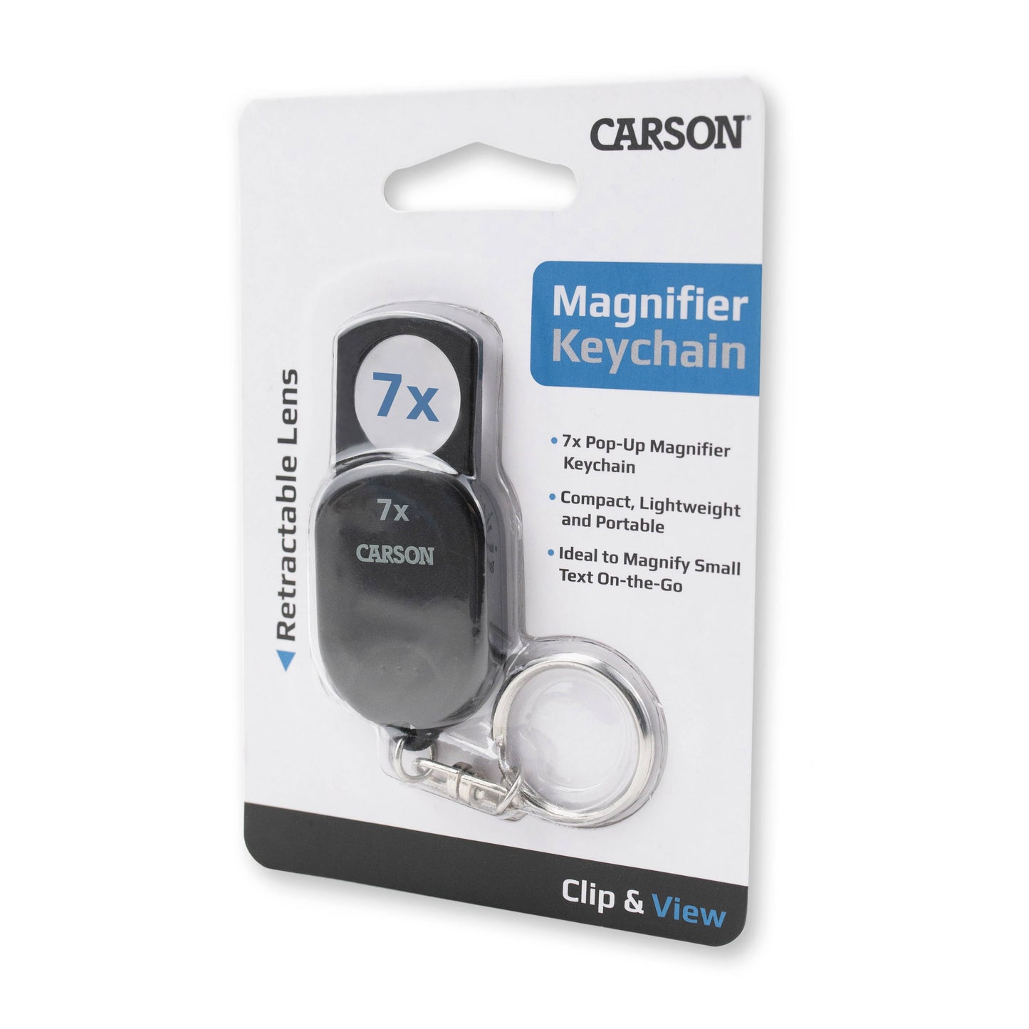 Carson - 7x, Pop-Up Retractable Aspheric Keychain Magnifying Glass